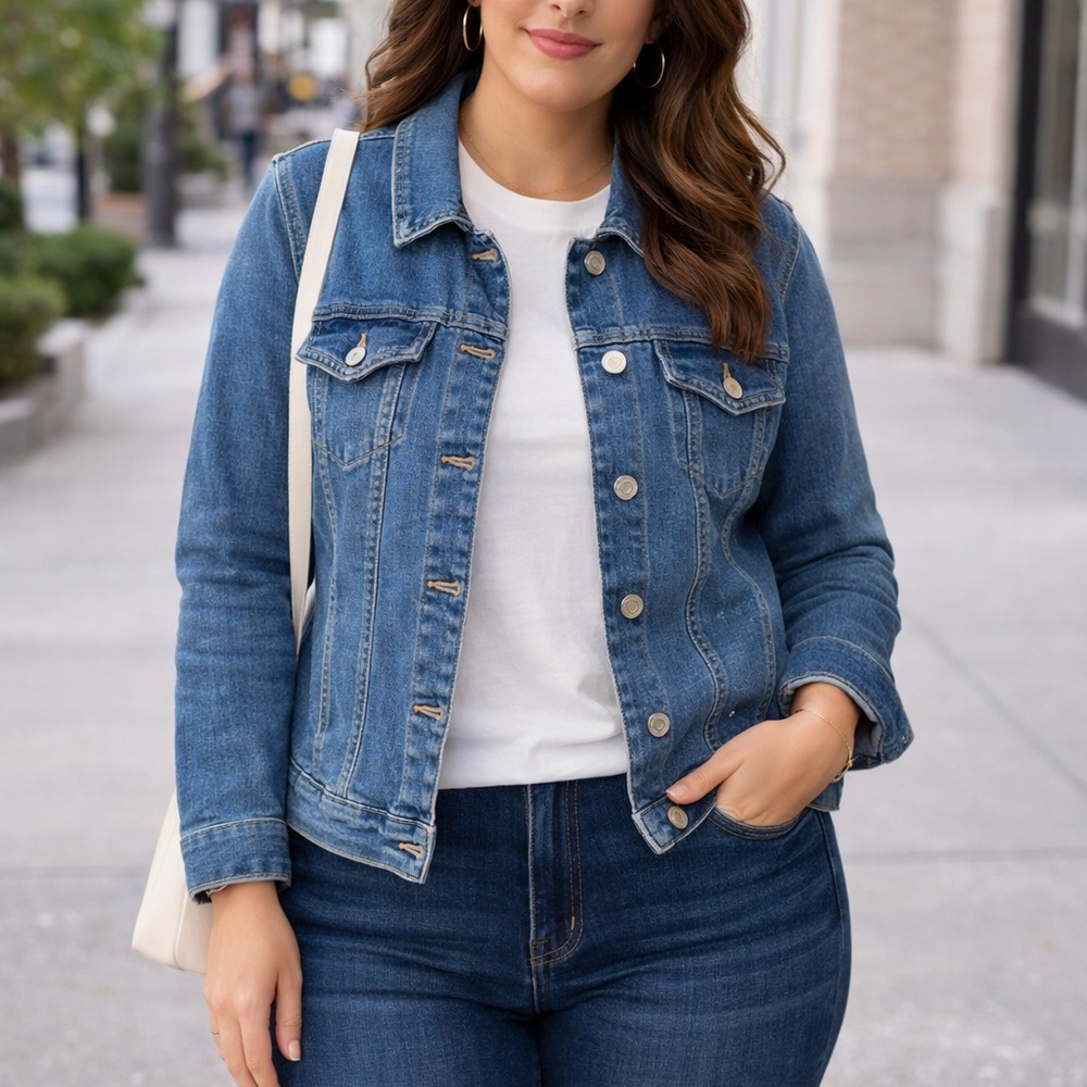 Gloria Vanderbilt Amanda Denim Jacket Medium Wash Classic Trucker NWT Large